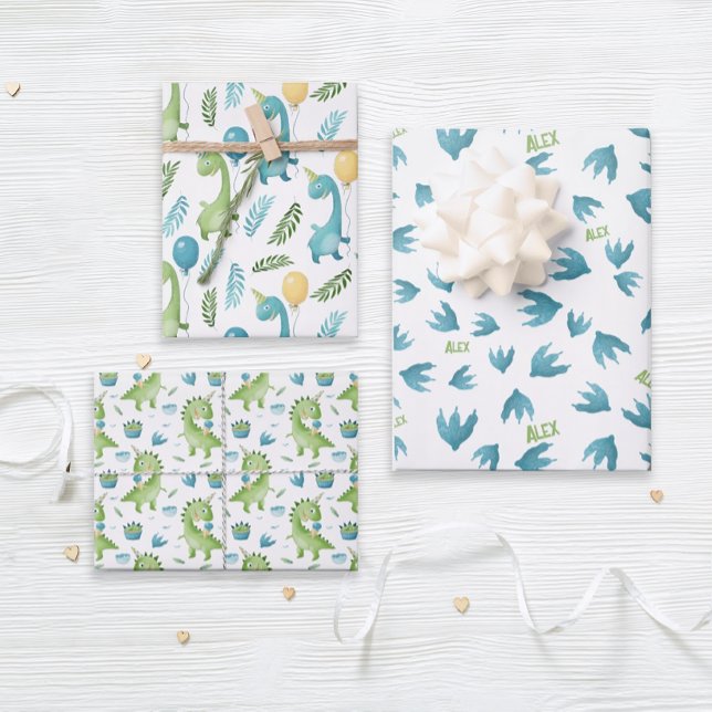 Personalised Name Dinosar Wrapping Paper Sheet (Personalized dinosaur gift wrap will thrill your dino lover.)