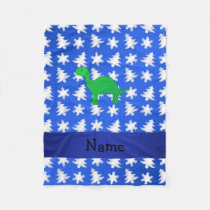 Personalised name dinosaur blue snowflakes trees fleece blanket