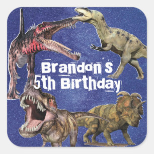 Personalised Name Dinosaur Boys Birthday Party Square Sticker