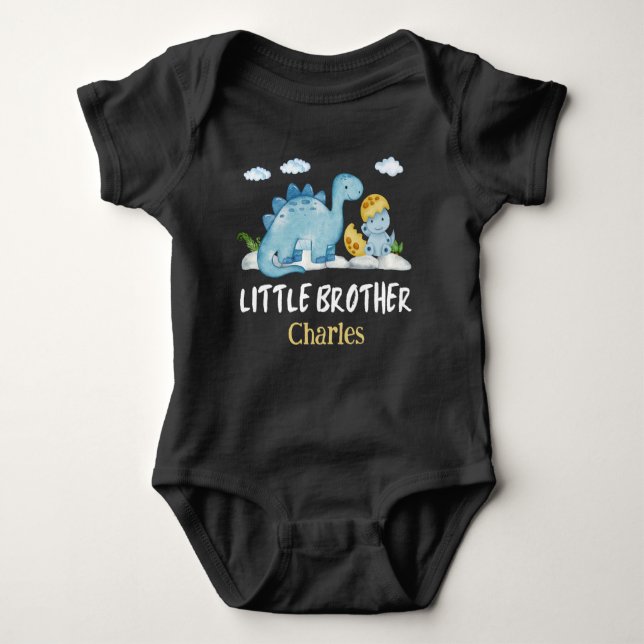Personalised Name Dinosaur Little Brother Baby Bodysuit (Front)
