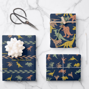 Personalised Name Dinosaur Wrapping Paper Sheet