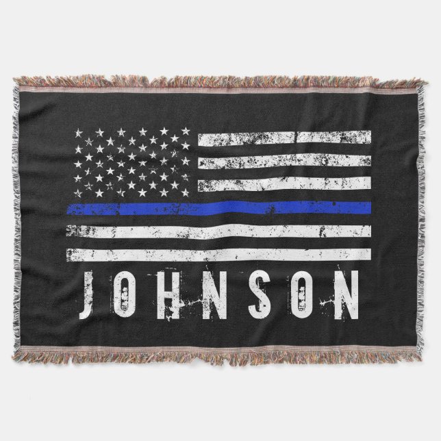Personalised Name Distressed Police Flag Throw Blanket (Front)