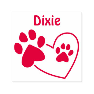Personalised Name Dog Paw Prints On Heart Self-inking Stamp