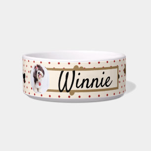 Personalised Name Dog Photo Pet Bowl Brown Bones