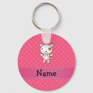 Personalised name dog pink polka dots key ring
