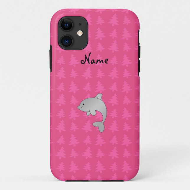 Personalised name dolphin pink christmas trees Case-Mate iPhone case (Back)