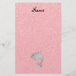 Personalised name dolphin pink glitter stationery