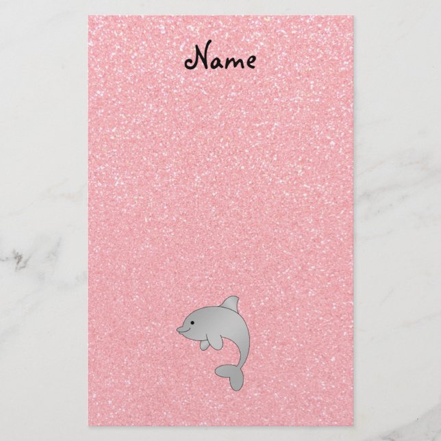 Personalised name dolphin pink glitter stationery (Front)