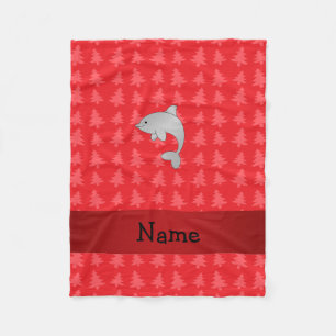 Personalised name dolphin red christmas trees fleece blanket