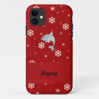 Personalised name dolphin red snowflakes
