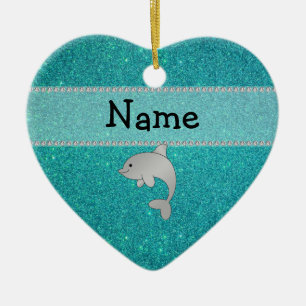 Personalised name dolphin turquoise glitter ceramic tree decoration