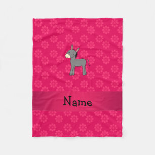 Personalised name donkey pink flowers fleece blanket