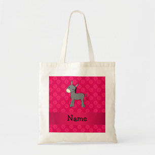 Personalised name donkey pink flowers tote bag