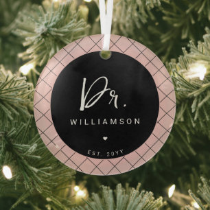 Personalised Name Dr Minimalist Doctor Graduation Glass Tree Decoration