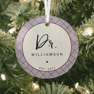 Personalised Name Dr Minimalist Doctor Graduation Glass Tree Decoration