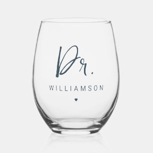 Personalised Name Dr Minimalist Doctor Graduation Stemless Wine Glass