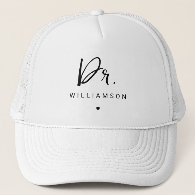 Personalised Name Dr Minimalist Doctor Graduation Trucker Hat (Front)