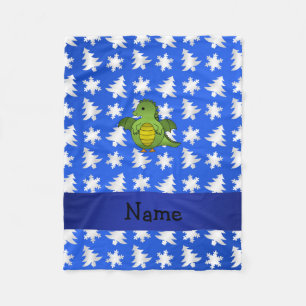Personalised name dragon blue snowflakes trees fleece blanket