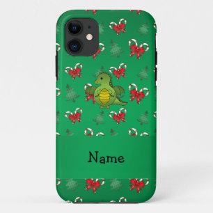 Personalised name dragon green candy canes bows iPhone 11 case