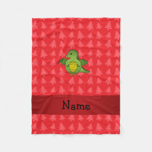 Personalised name dragon red christmas trees fleece blanket