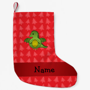 Personalised name dragon red christmas trees small christmas stocking