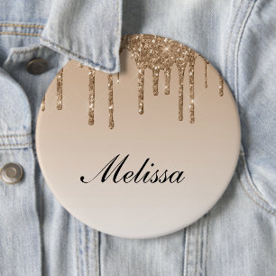 personalised name dripping glitter  6 cm round badge