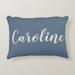 Personalised Name Dusty Blue Minimalist Script Decorative Cushion<br><div class="desc">Add a personal touch to your space with this elegant custom name accent pillow. Featuring a soft muted blue background and stylish script typography, this pillow is perfect for bedrooms, living rooms, dorms, or nurseries. A thoughtful and unique gift for birthdays, housewarmings, or special occasions. Customise it with any name...</div>