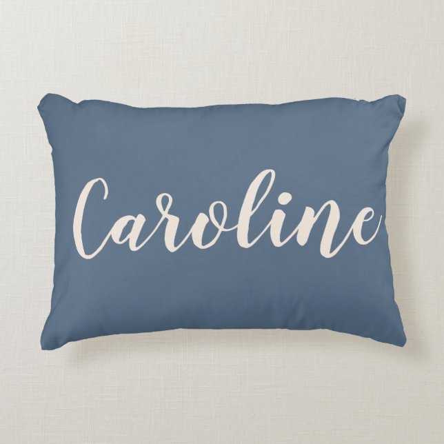 Personalised Name Dusty Blue Minimalist Script Decorative Cushion (Front)