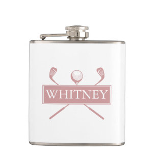 Personalised Name Dusty Rose Clubs And Ball Hip Flask