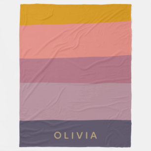 Personalised Name Earthy Warm Muted Stripes Fleece Blanket
