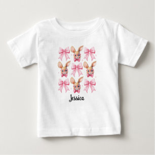 Personalised Name Easter Bunny Coquette Bow Baby T-Shirt
