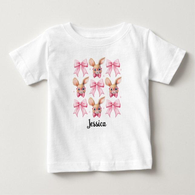 Personalised Name Easter Bunny Coquette Bow Baby T-Shirt (Front)