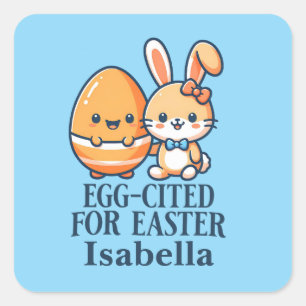 Personalised Name Easter Bunny Egg-cited Square Sticker
