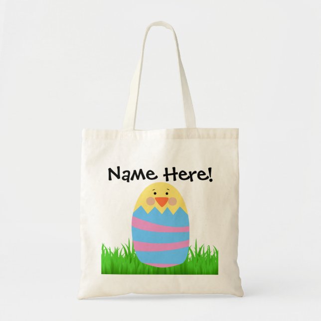 Personalised Name Easter Egg Hunt Baby Chick Tote Bag (Front)