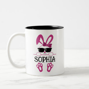 Personalised Name Easter Pink Bunny Sunglasses  Two-Tone Coffee Mug