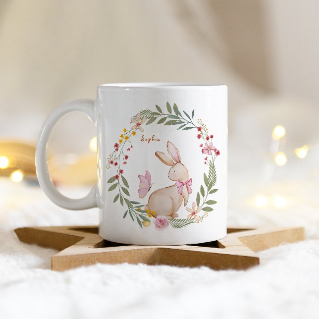 Personalised Name Easter Pink Rabbit Pattern Coffee Mug (Creator Uploaded)