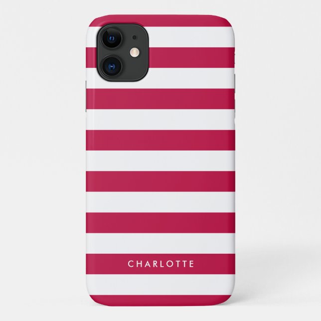 Personalised Name Editable Colour and White Stripe Case-Mate iPhone Case (Back)