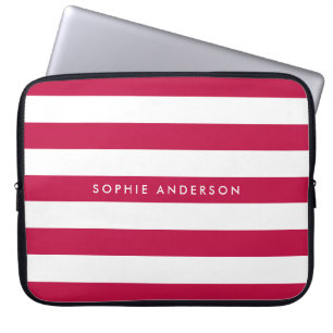 Personalised Name Editable Colour and White Stripe Laptop Sleeve