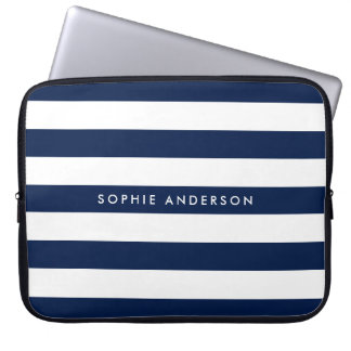 Personalised Name Editable Colour and White Stripe Laptop Sleeve