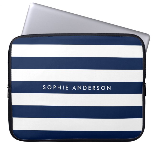 Personalised Name Editable Colour and White Stripe Laptop Sleeve (Front)