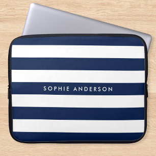 Personalised Name Editable Colour and White Stripe Laptop Sleeve