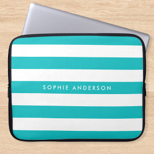 Personalised Name Editable Colour and White Stripe Laptop Sleeve