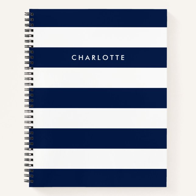 Personalised Name Editable Colour and White Stripe Notebook (Front)