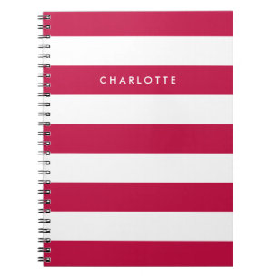 Personalised Name Editable Colour and White Stripe Notebook