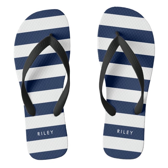 Personalised Name Editable Colour and White Stripe Thongs (Footbed)