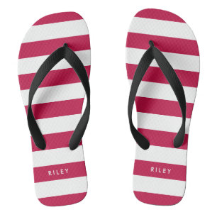 Personalised Name Editable Colour and White Stripe Thongs