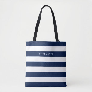 Personalised Name Editable Colour and White Stripe Tote Bag