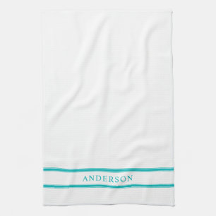 Personalised Name Editable Colour Double Stripes Tea Towel