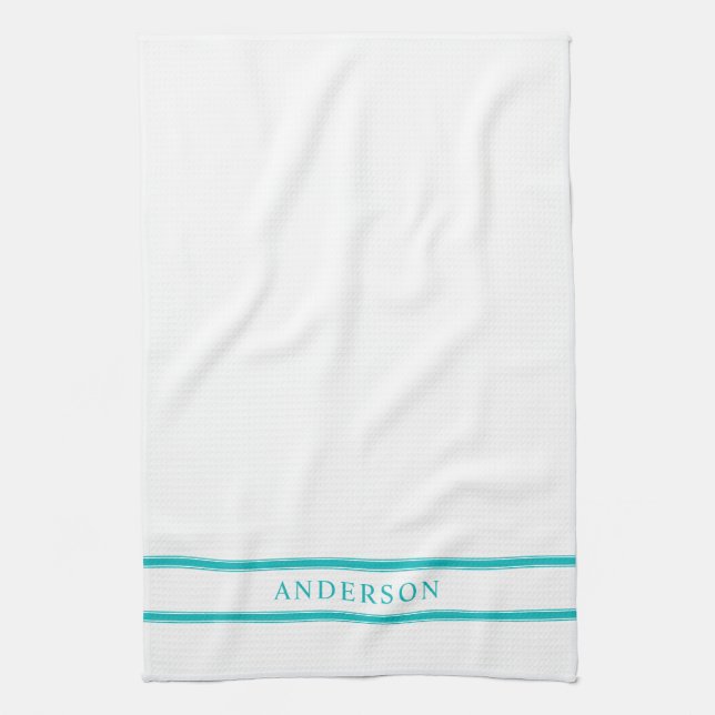 Personalised Name Editable Colour Double Stripes Tea Towel (Vertical)