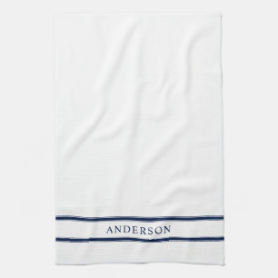 Personalised Name Editable Colour Double Stripes Tea Towel